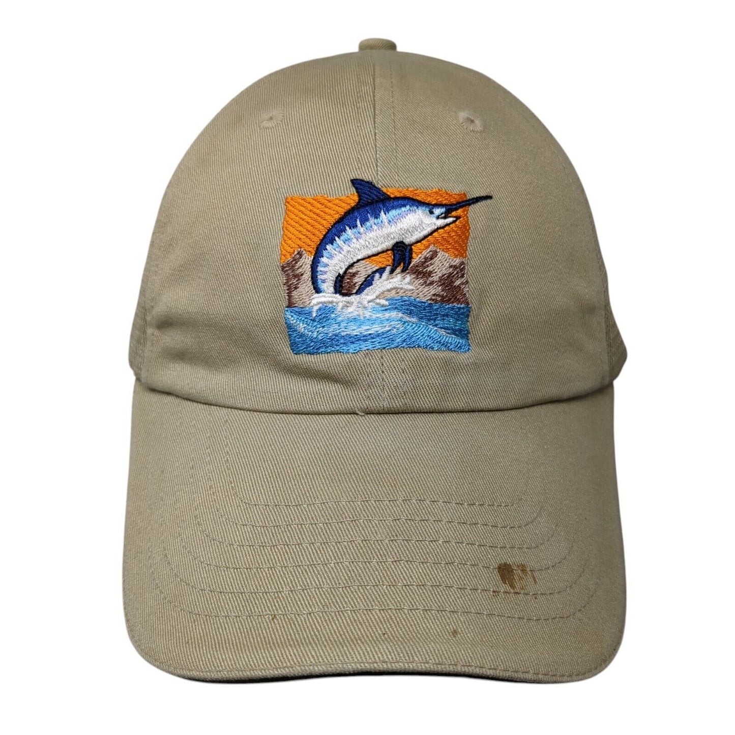 Marlin Fish Slideback Trucker Hat Tan One Size Mesh Back Cabo San Lucas