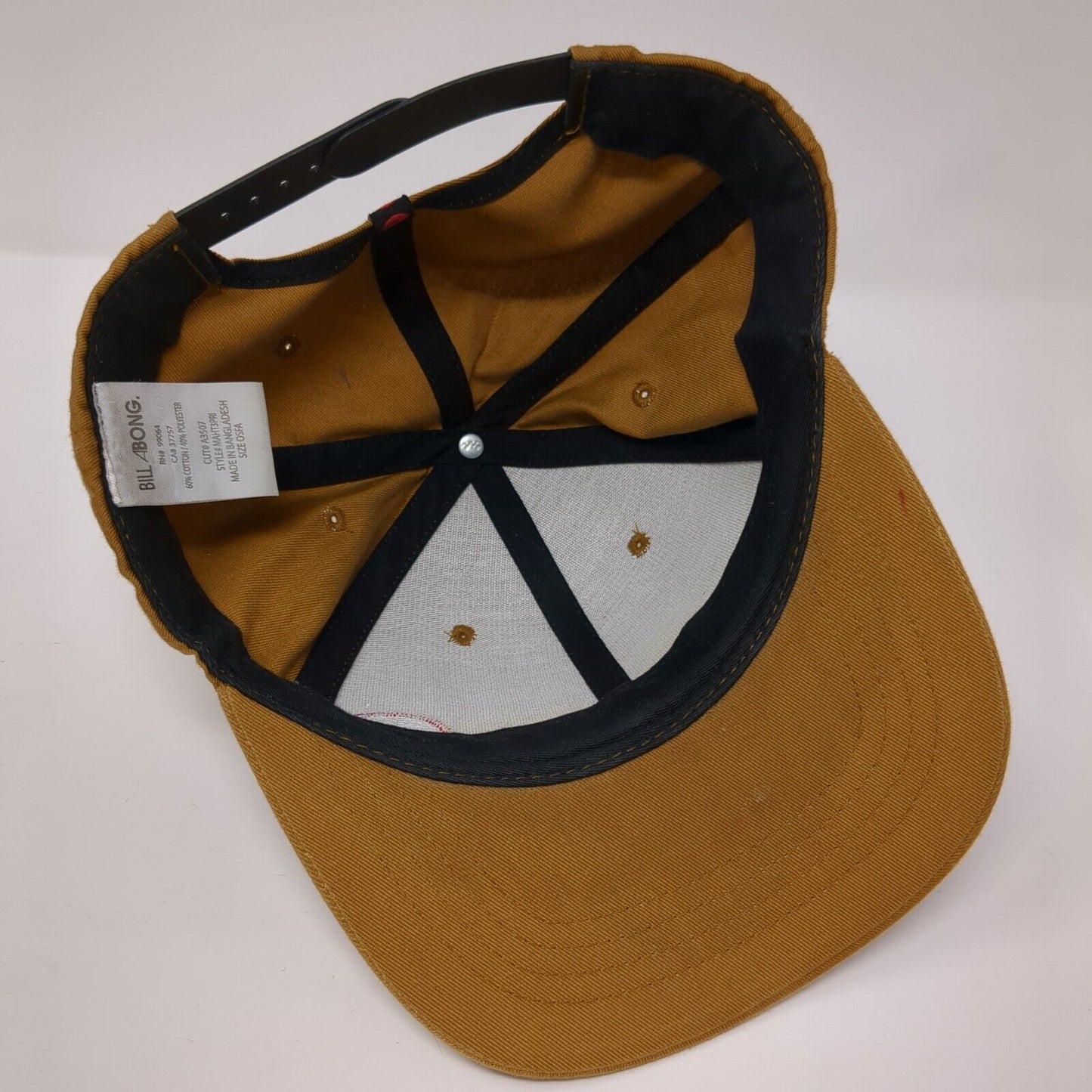 Billabong Snapback Hat Brown OSFA Adjustable Embroidered Vented Holes 6 Panel