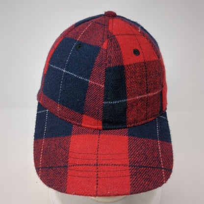 Unbranded Slideback Hat Red Navy Multi OSFM Adjustable Plaid 6 Panel