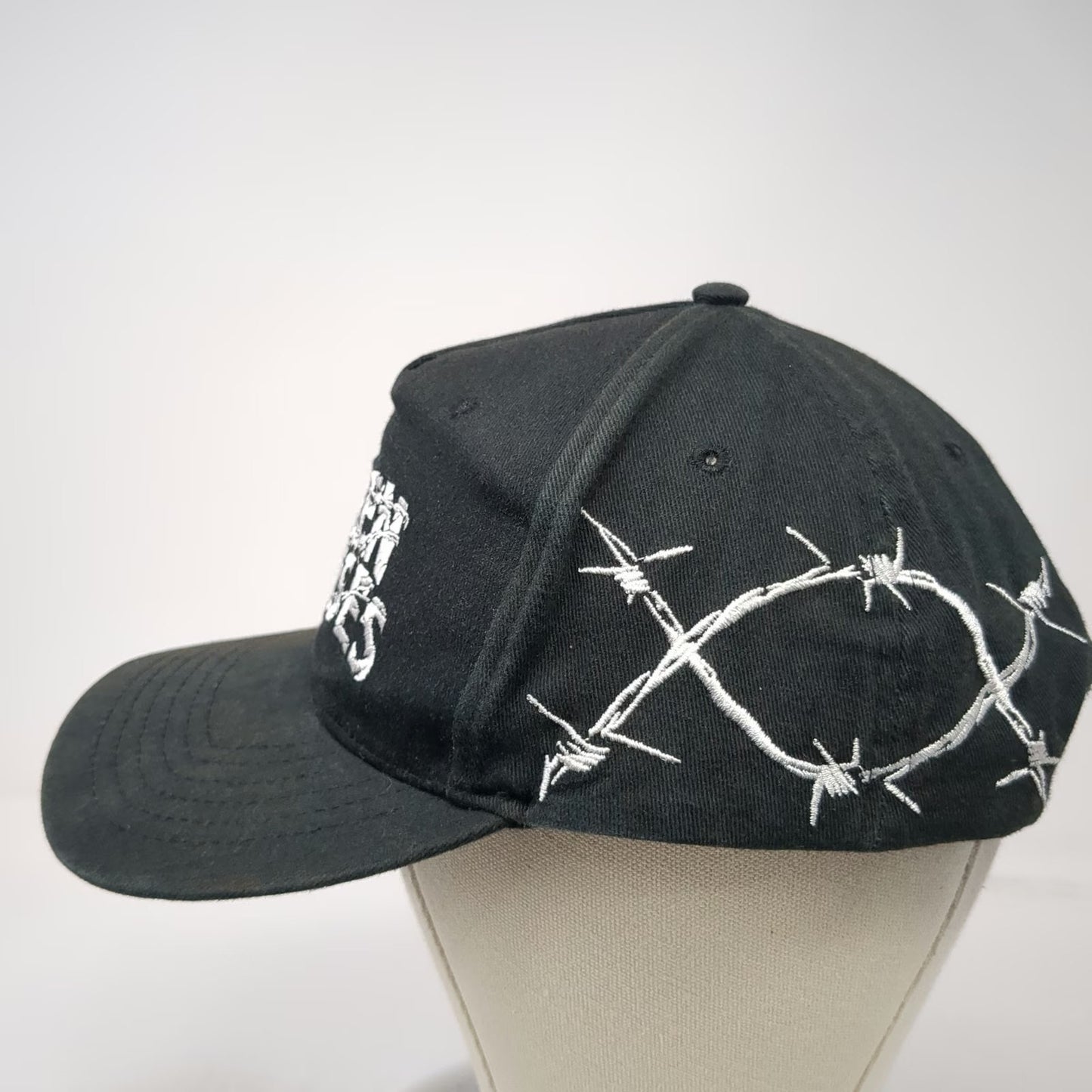 Broken Promises 5 Panel Black One Size Barbwire Embroidered Snapback Hat Logo