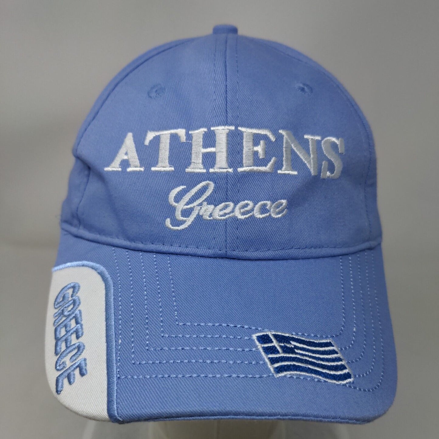 Athens Greece Strapback Hat Blue 58cm Adjustable Embroidered Patriotic 6 Panel
