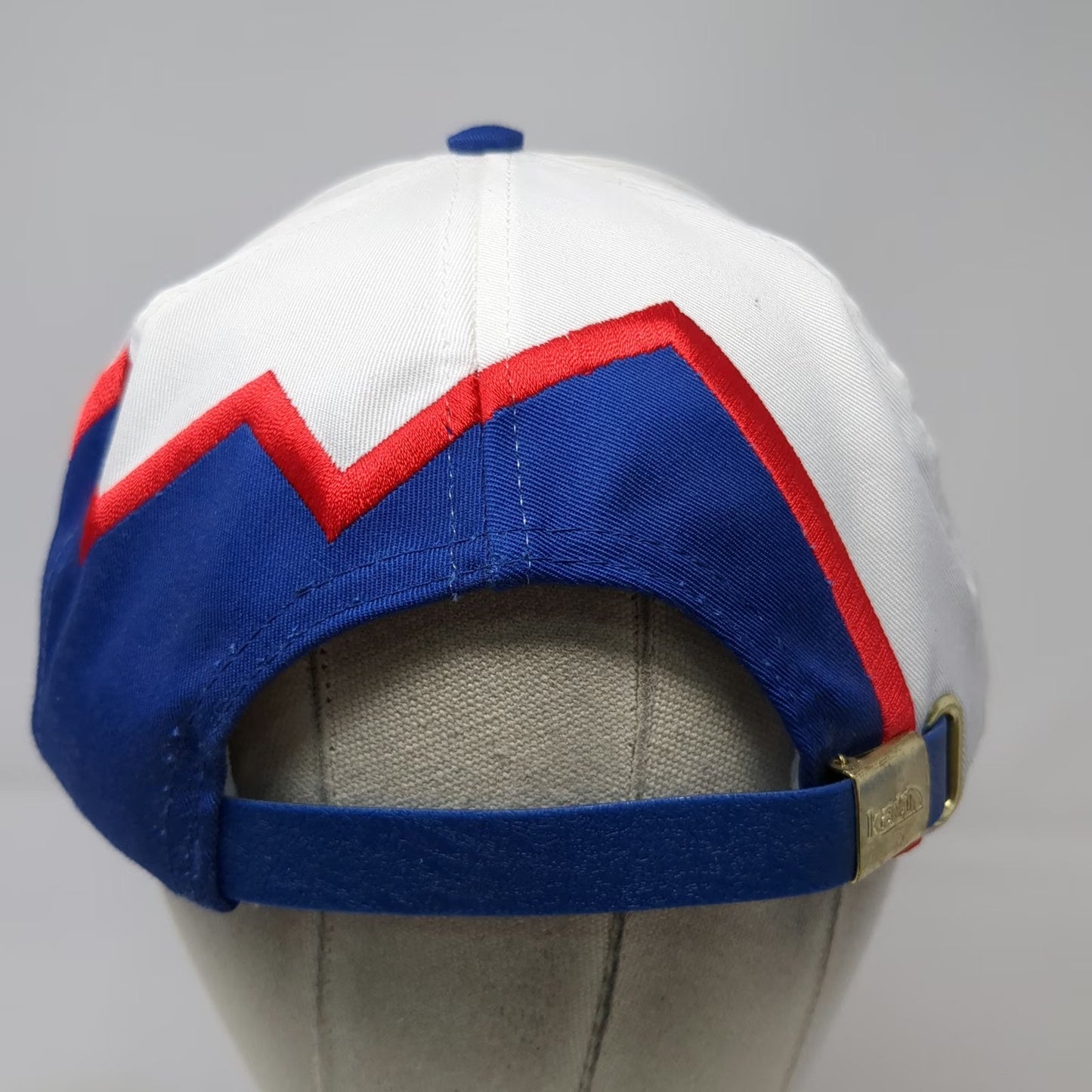Kati Baseball Cap White Blue Red Astaris Logo Graphic Slideback Hat Sharktooth