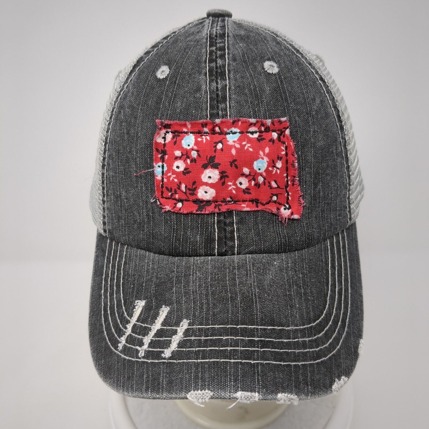 Gracie Designs Ponyback Trucker Hat Gray OS Adjustable Mesh Floral Distressed