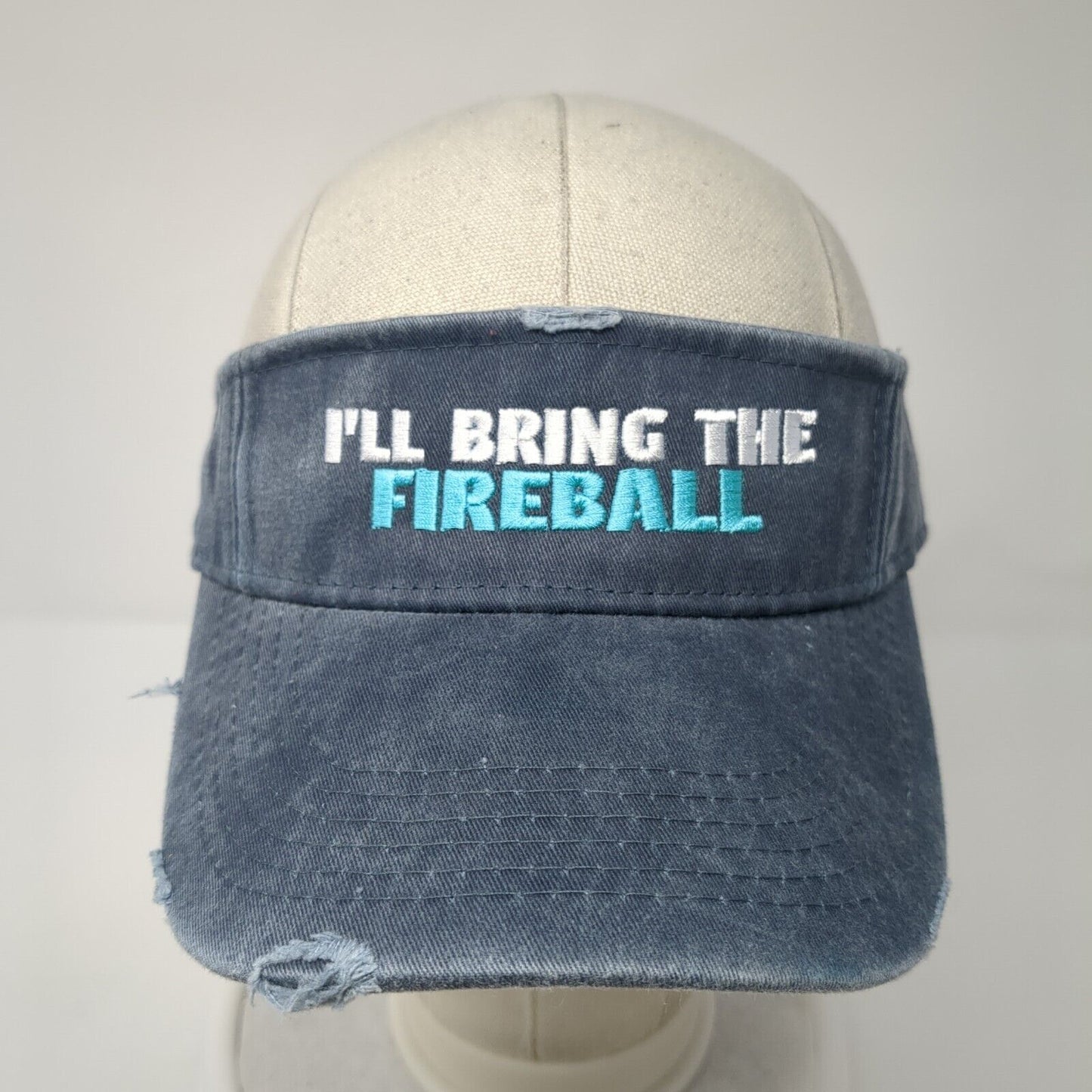 I'll Bring The Fireball Strapback Sun Visor Hat Blue One Size Distressed Adams