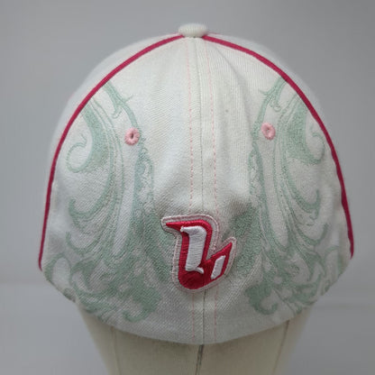 Lil Brims Baseball Cap White Pink Green One Size Scroll Print Stretch Fit Hat