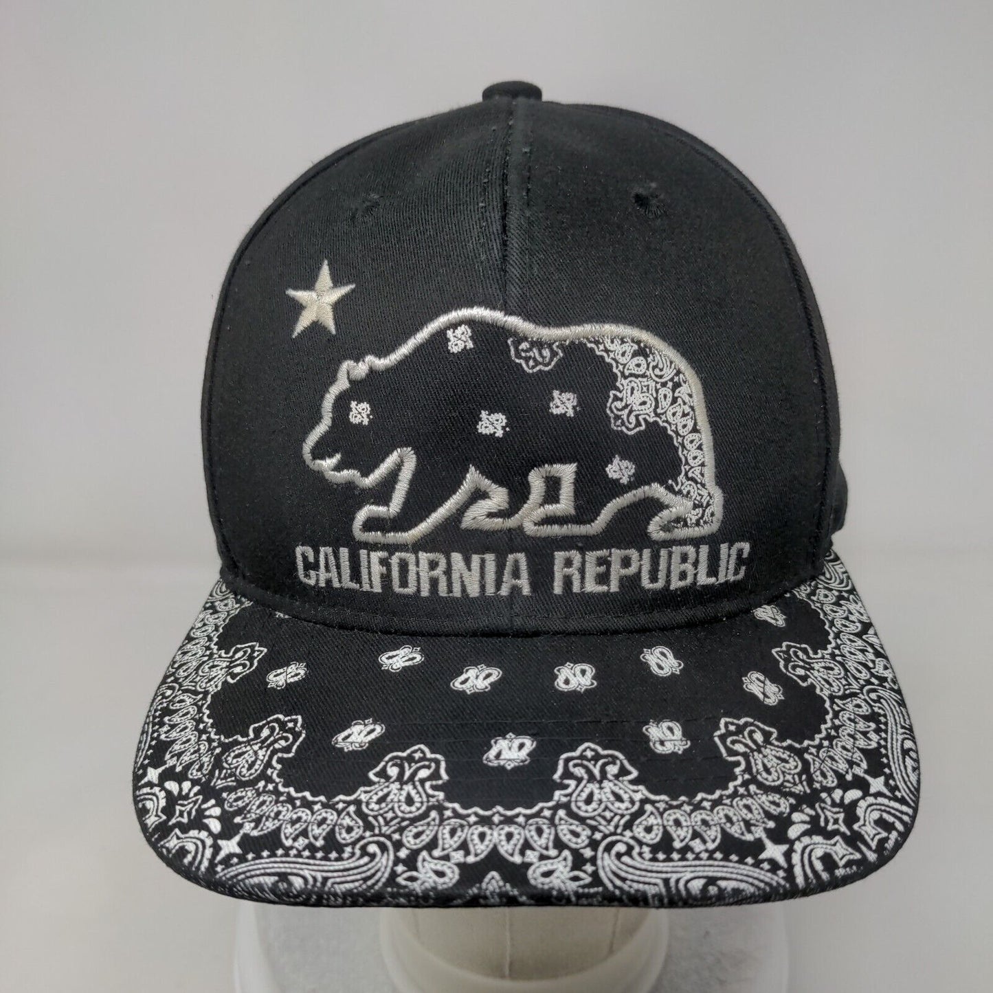 California Republic Snapback Hat Black OS Adjustable Embroidered Ace Cap Inc