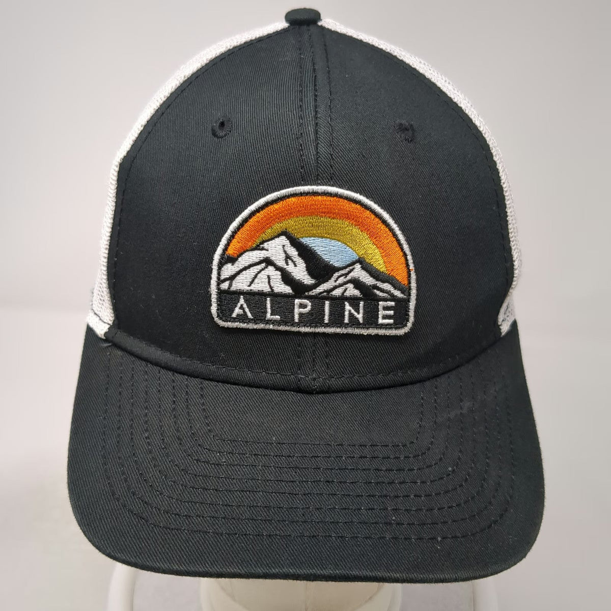 Alpine Mountain Rainbow Patch Black Trucker Hat One Size Snapback Mesh Hat