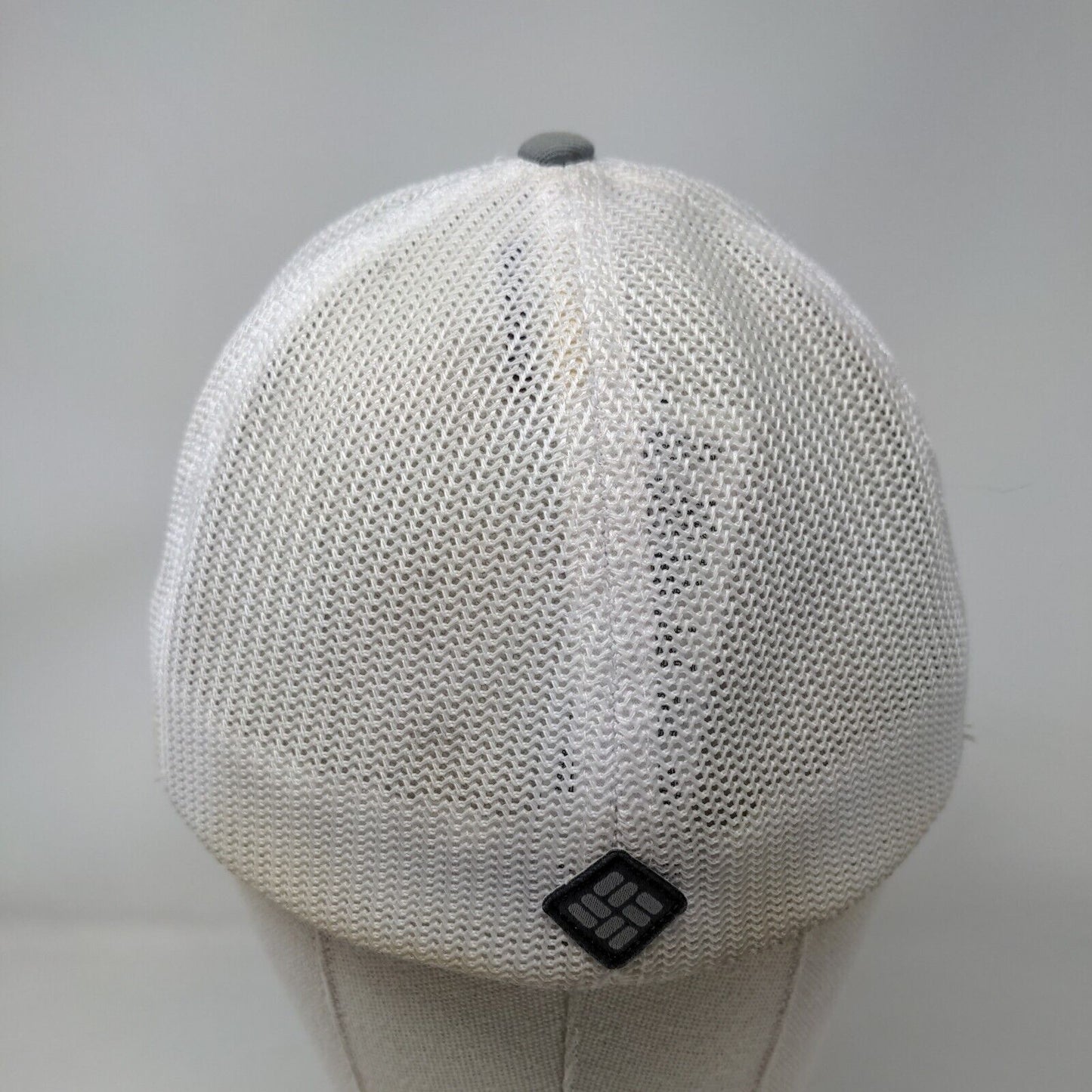 Columbia Fitted Mesh Back Hat Gray White Size S/M Embroidered Tree Flag Logo