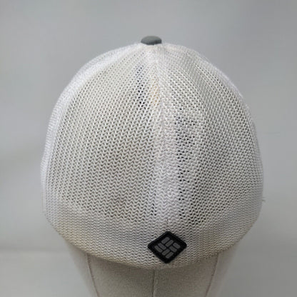 Columbia Fitted Mesh Back Hat Gray White Size S/M Embroidered Tree Flag Logo