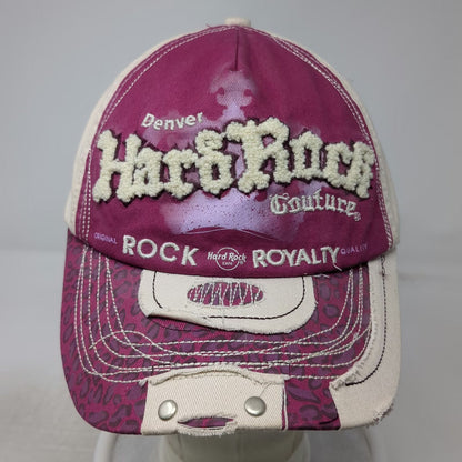 Hard Rock 5 Panel Purple Beige Hat One Size Chenille Animal Print Distressed