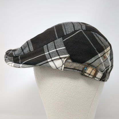 Black White Plaid Newsboy Cap Hat One Size Adjustable Side Buckle Tartan Cloth