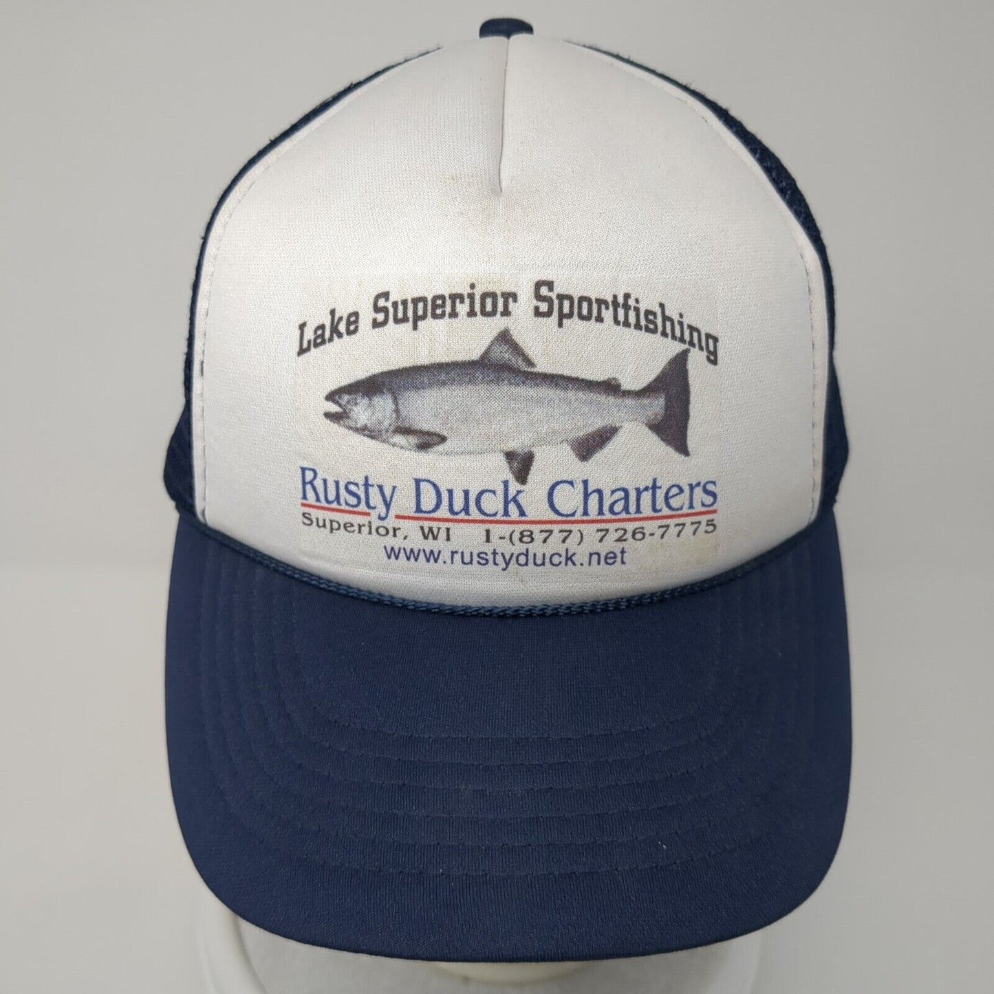 Rusty Duck Charters Snapback Rope Trucker Hat Blue One Size Mesh Back