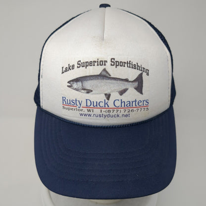 Rusty Duck Charters Snapback Rope Trucker Hat Blue One Size Mesh Back