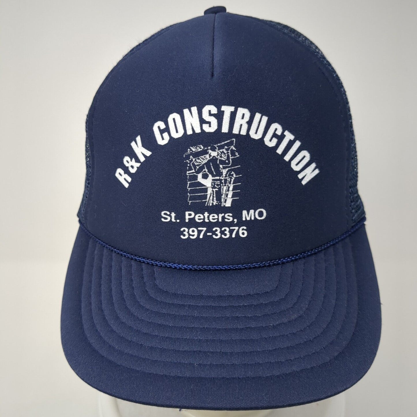 R&K Construction St. Peters MO Snapback Trucker Hat Blue OS Adjustable Mesh Rope