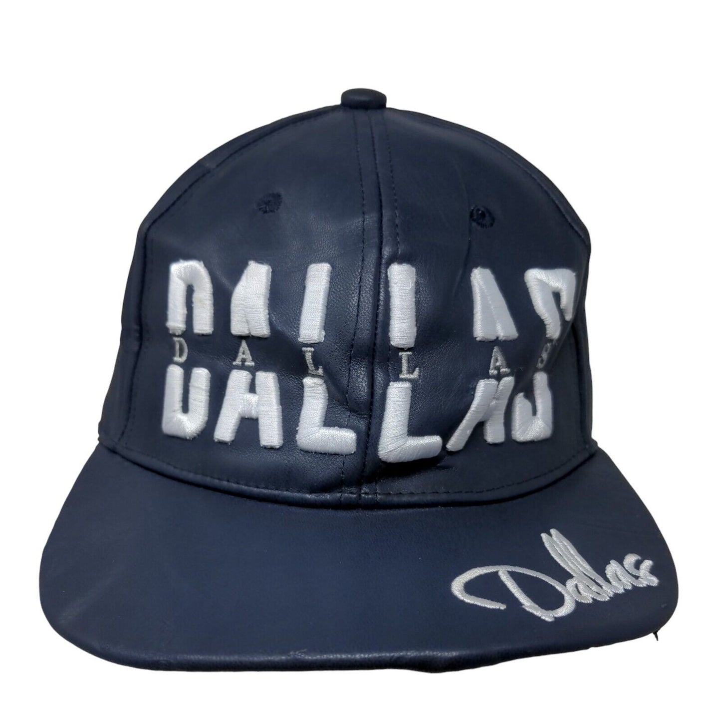 Dallas Snapback Hat Blue One Size Embroidered Adjustable PU Leather