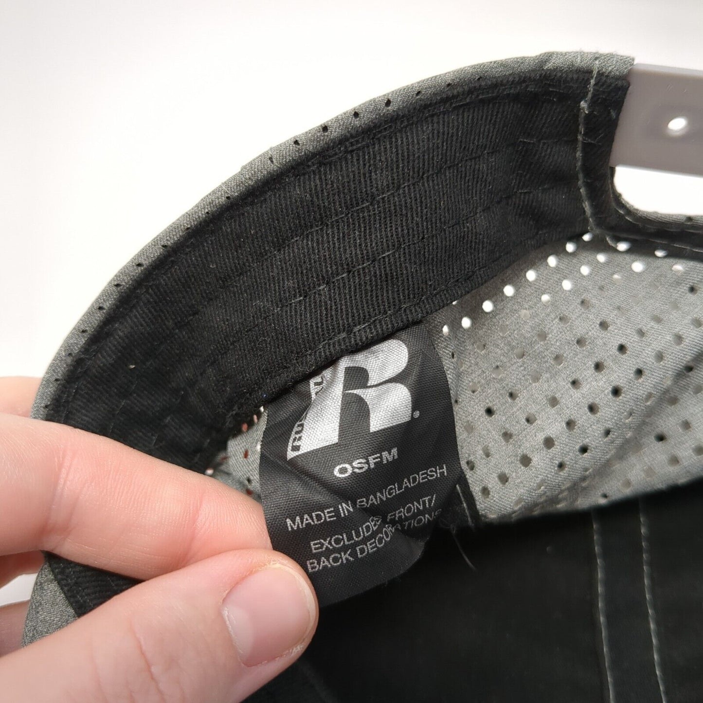 Russell Snapback Hat Gray One Size Adjustable Perforated 6 Panel Solid