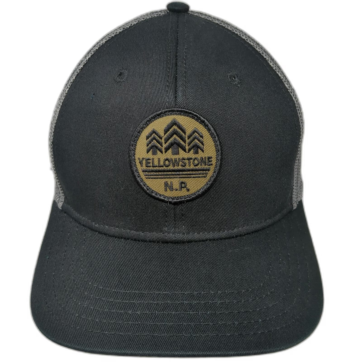 Trucker Hat Black One Size Yellowstone National Park Mesh Snapback Pine Trees