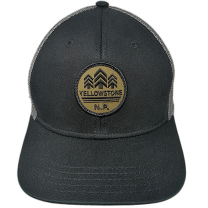 Trucker Hat Black One Size Yellowstone National Park Mesh Snapback Pine Trees