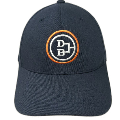 Flexfit Baseball Cap Blue Orange White XL Fitted Hat DB Logo Embroidered