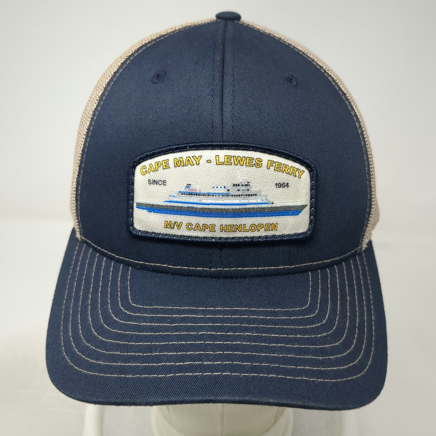 Richardson Trucker Hat Blue One Size Cape May Lewes Ferry Patch Mesh Snapback