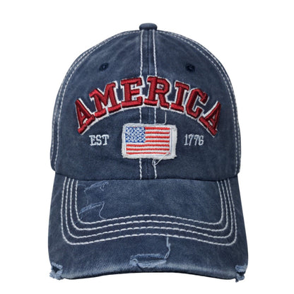 America Est 1776 Slideback Hat Blue One Size Embroidered Distressed