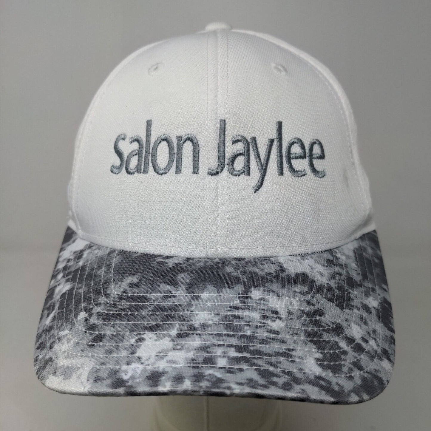 Sport Tek Women's Strapback Hat Gray White Salon Jaylee Embroidered Logo