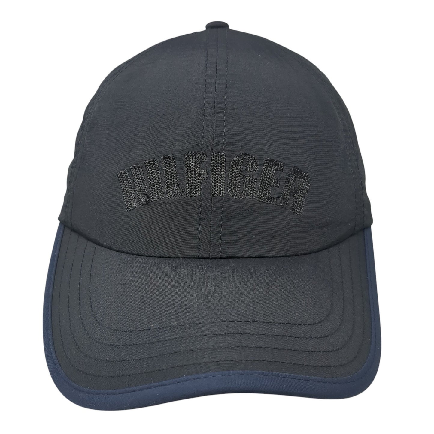 Hilfiger Spell Out Slideback Hat Black One Size Adjustable Leather Strap