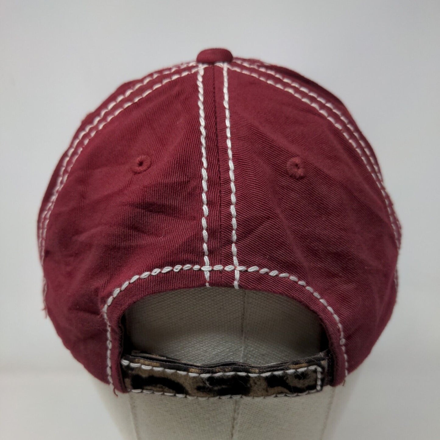 Happy Camper Strapback Hat Red One Size Embroidered Distressed KB ETHOS Vintage