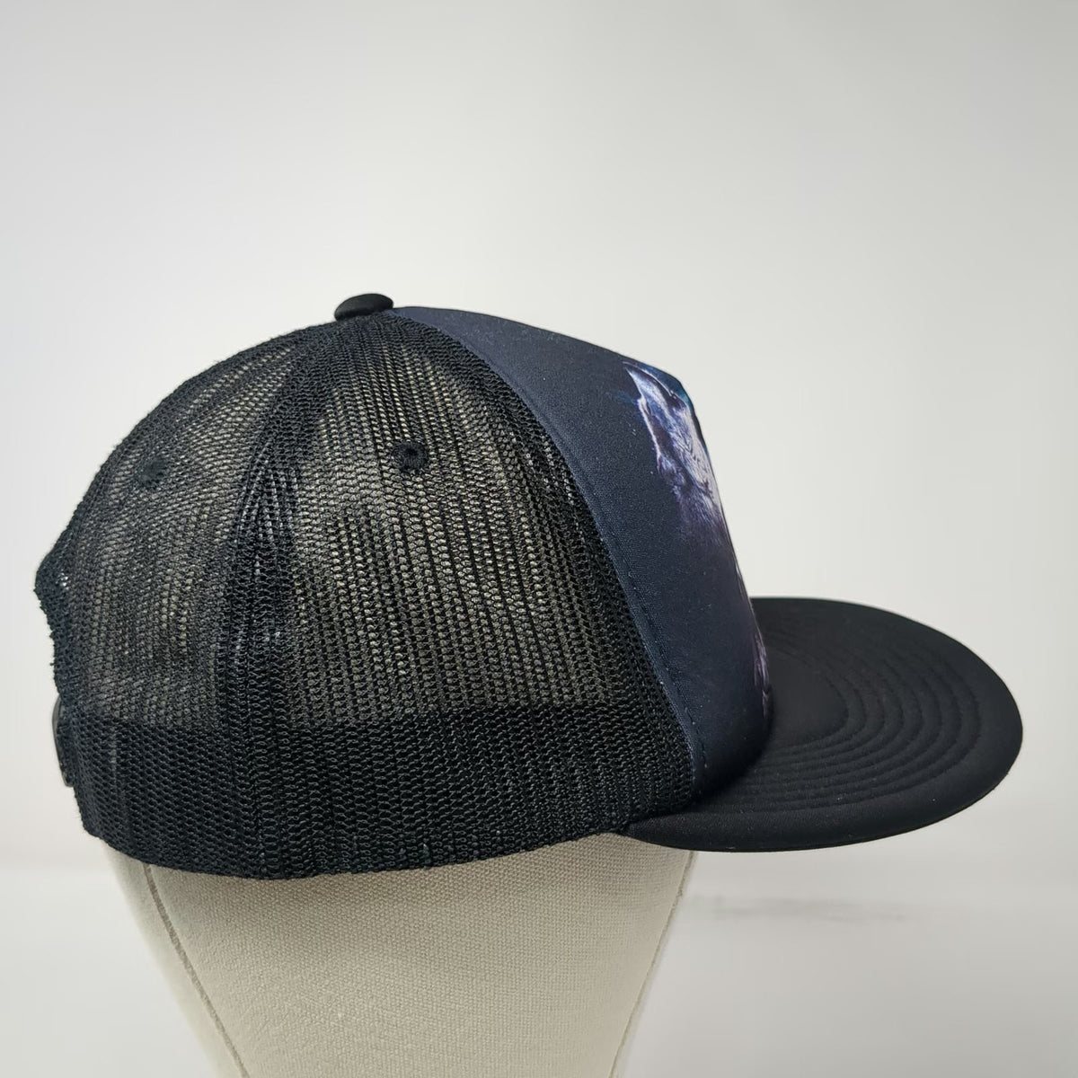 DC Shoes Trucker Hat Black One Size Three Wolves Moon Galaxy Mesh Snapback Art