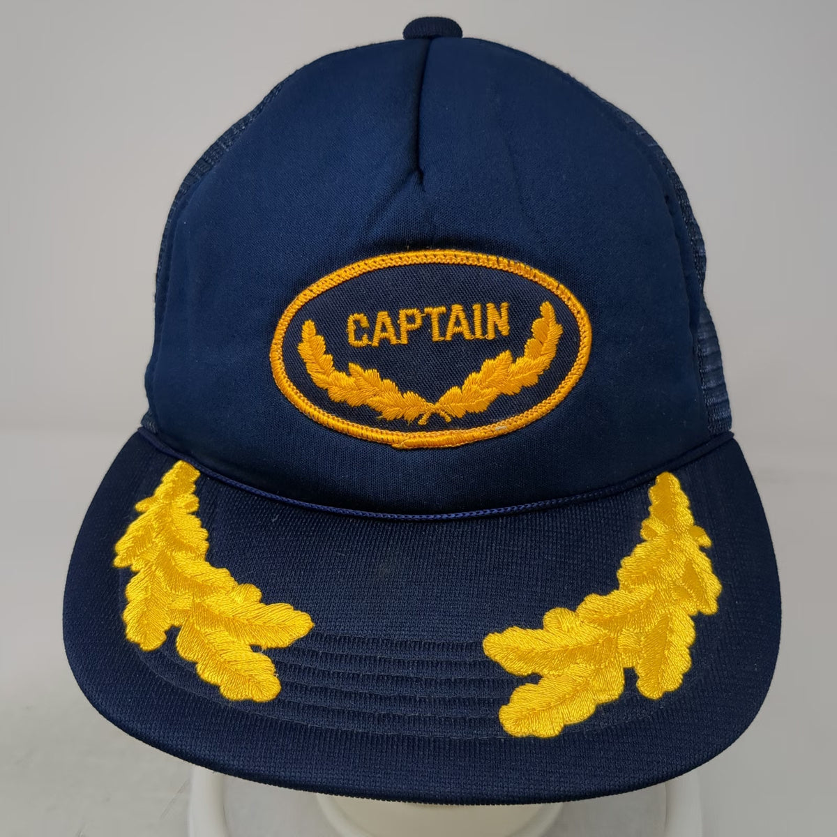 Signature Captain Yellow Scrambled Eggs Mesh Snapback Blue Trucker Hat Vintage