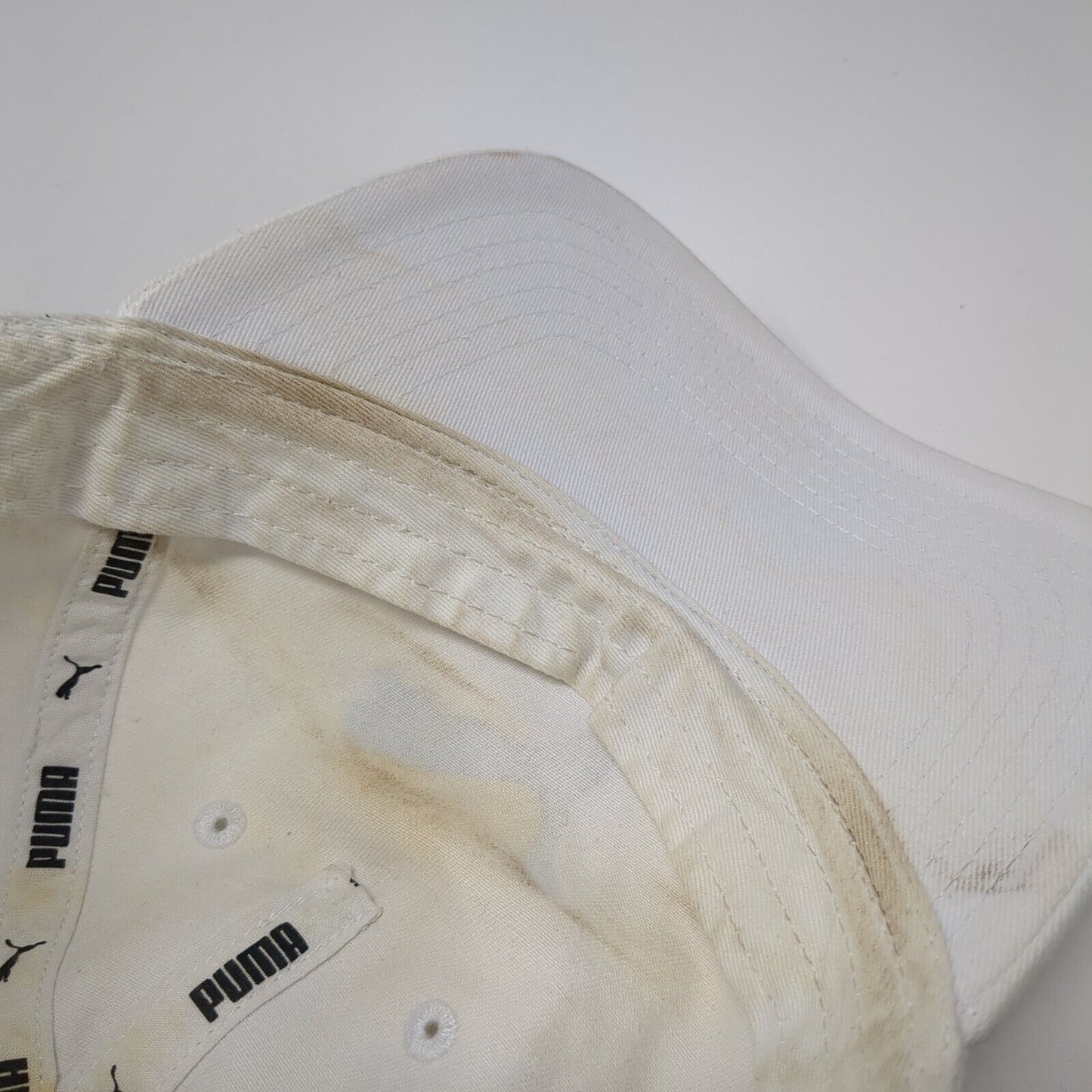 Puma Logo Snapback Hat White One Size Adjustable Solid Vent Holes Outdoor