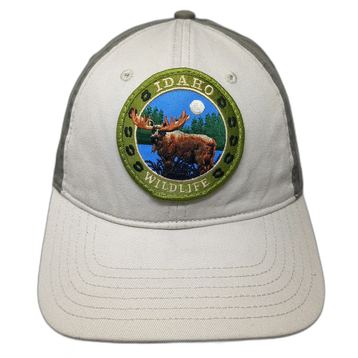 G-54 Hat Graphix Idaho Wildlife Moose Patch Gray Beige Baseball Cap One Size