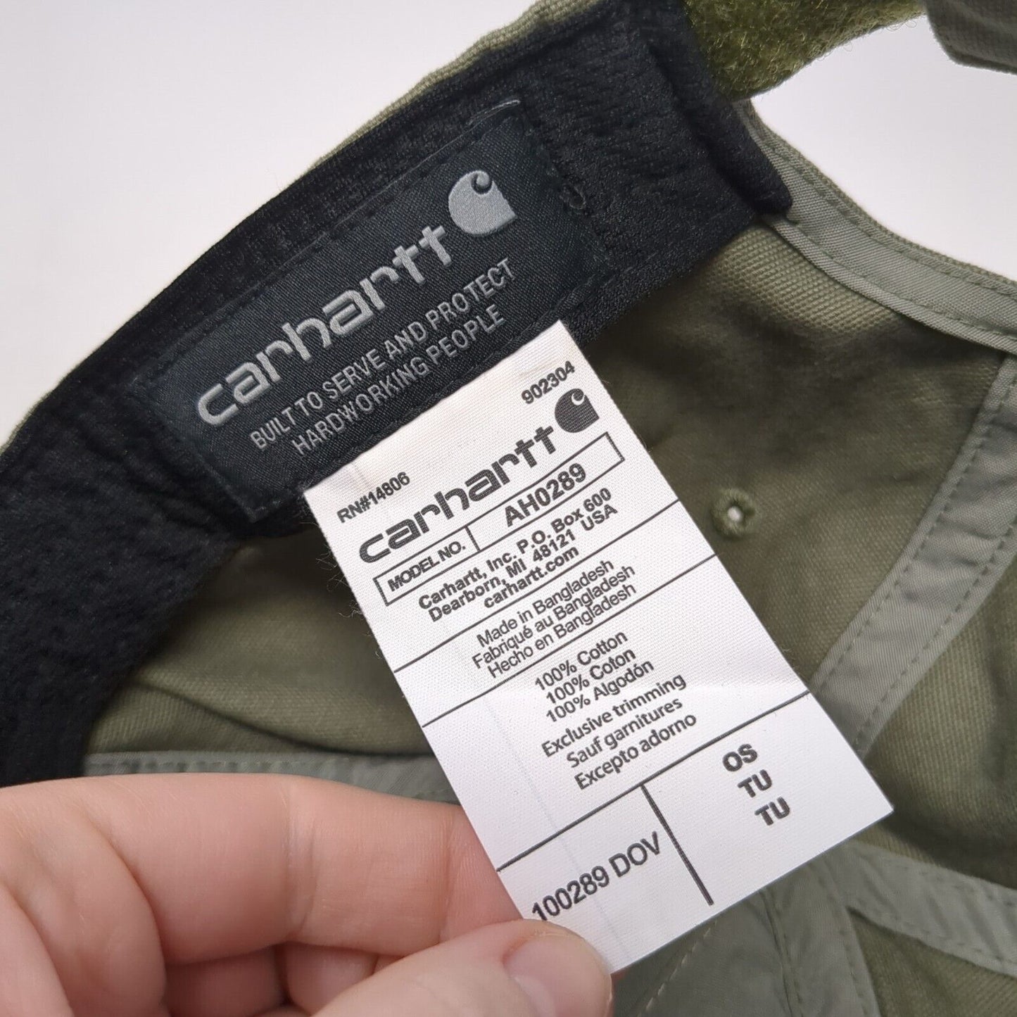 Carhartt Strapback Baseball Cap Green One Size Adjustable Leather Patch Cotton