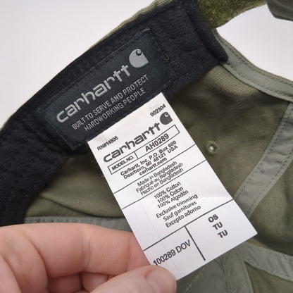 Carhartt Strapback Baseball Cap Green One Size Adjustable Leather Patch Cotton