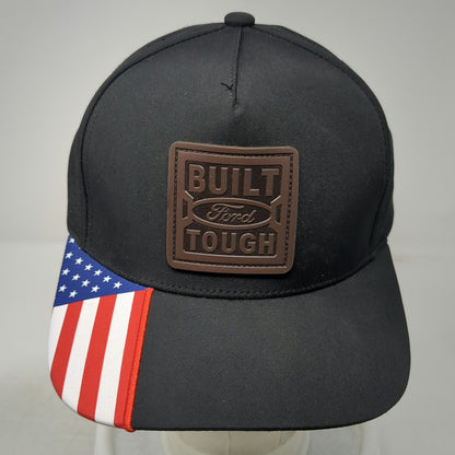 Ford 5 Panel Black Hat One Size Snapback Built Ford Tough USA Flag Perforated