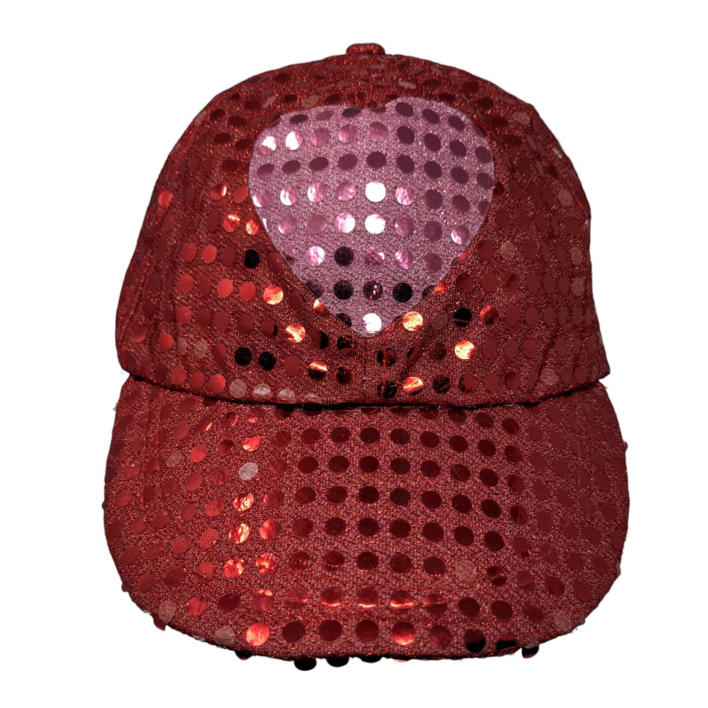 Heart Sequin Sparkle Strapback Hat Red One Size Adjustable 6 Panel