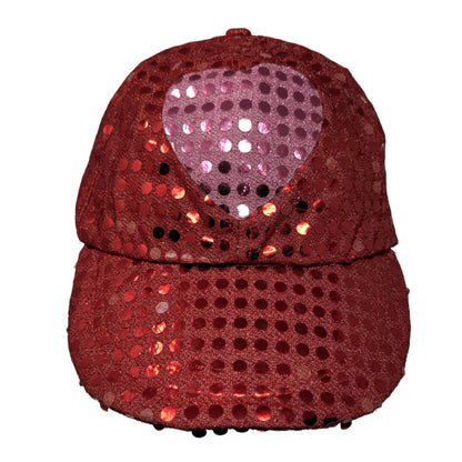 Heart Sequin Sparkle Strapback Hat Red One Size Adjustable 6 Panel