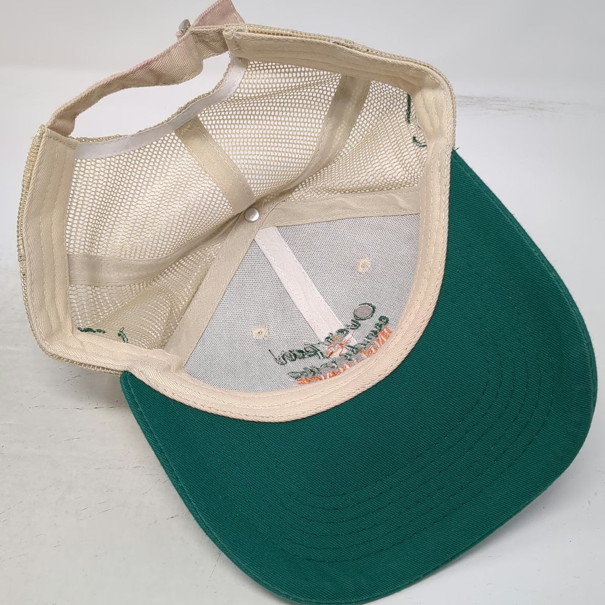 7-Eleven Baseball Cap Beige Green One Size Mesh Golf Over Par Influence Joke Hat