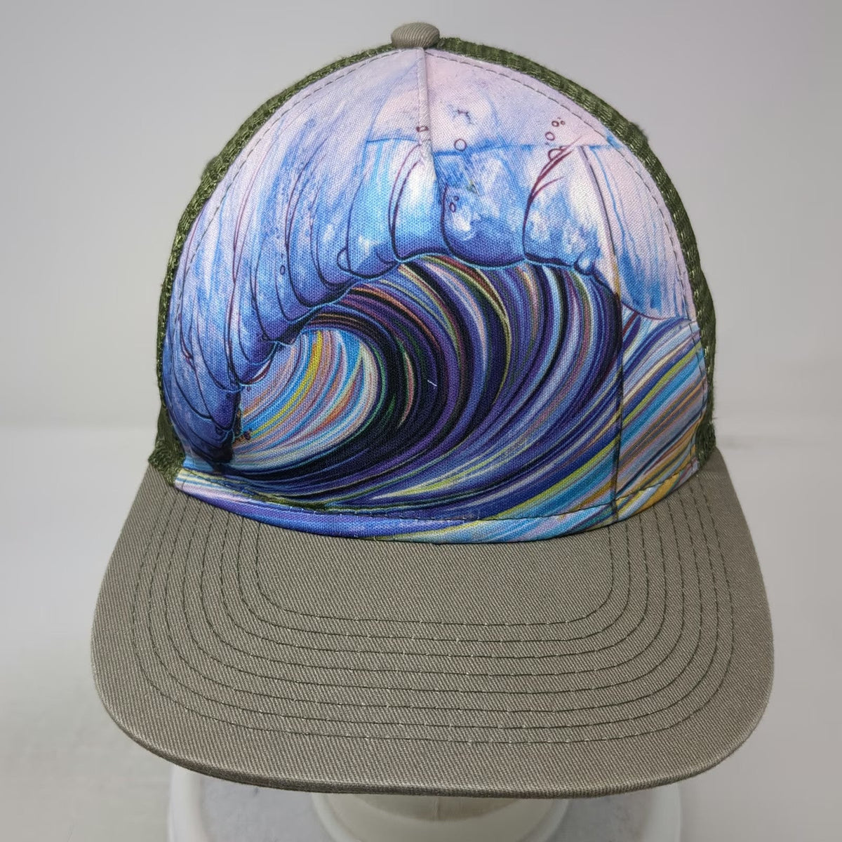 Art and Surf Tyler Rock Trucker Hat Green Gray One Size Wave Graphic Mesh Back