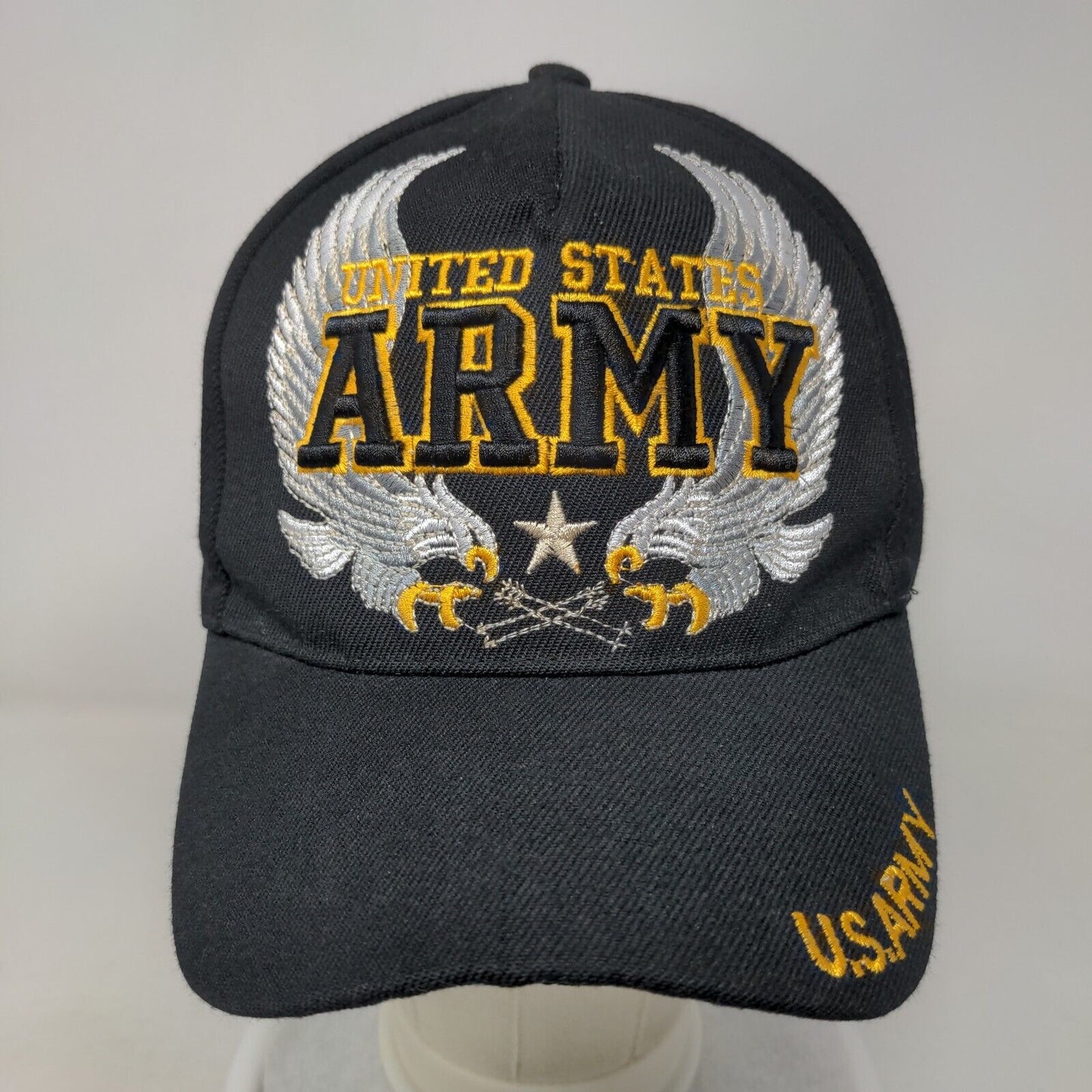 United States Army Strapback Hat Black One Size Embroidered Vent Holes