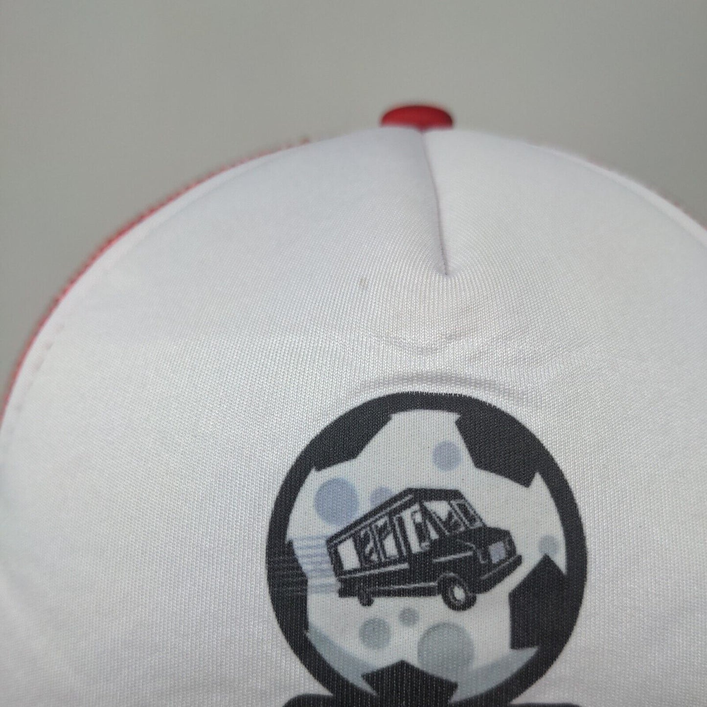 Soccer Ball Snapback Mesh Back Trucker Hat Red One Size Colorblock