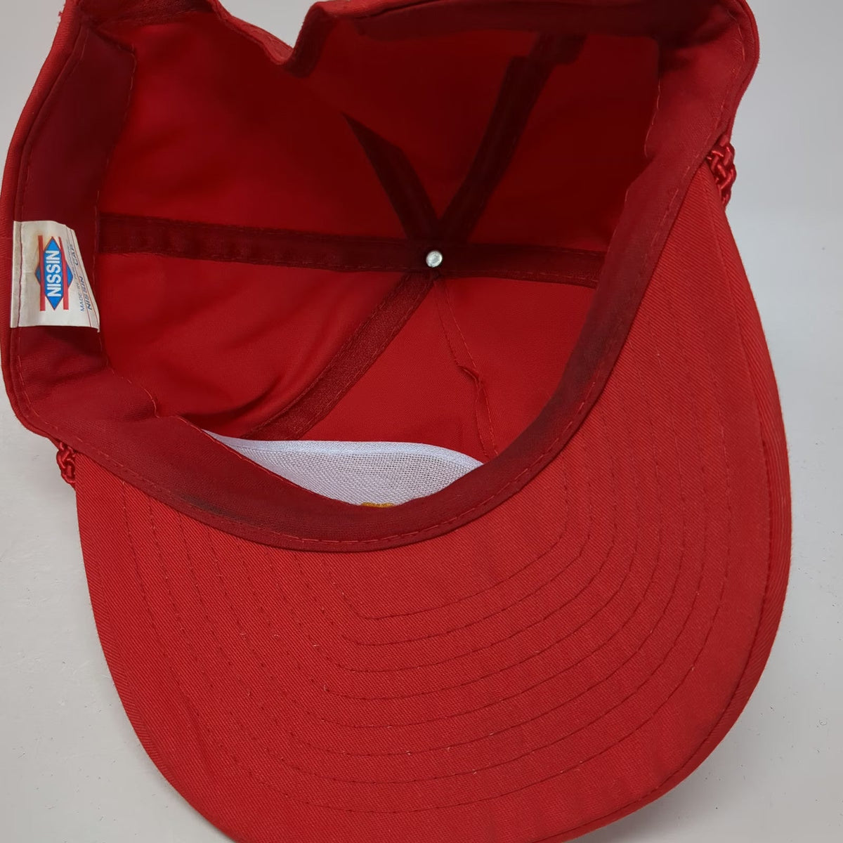 Nissin 5 Panel Red Hat One Size Wheeler Machinery Co Rope Script Embroidery