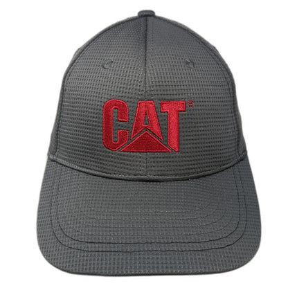 CAT Baseball Cap Gray Red One Size Textured Mesh Fabric Fitted Hat Work Logo