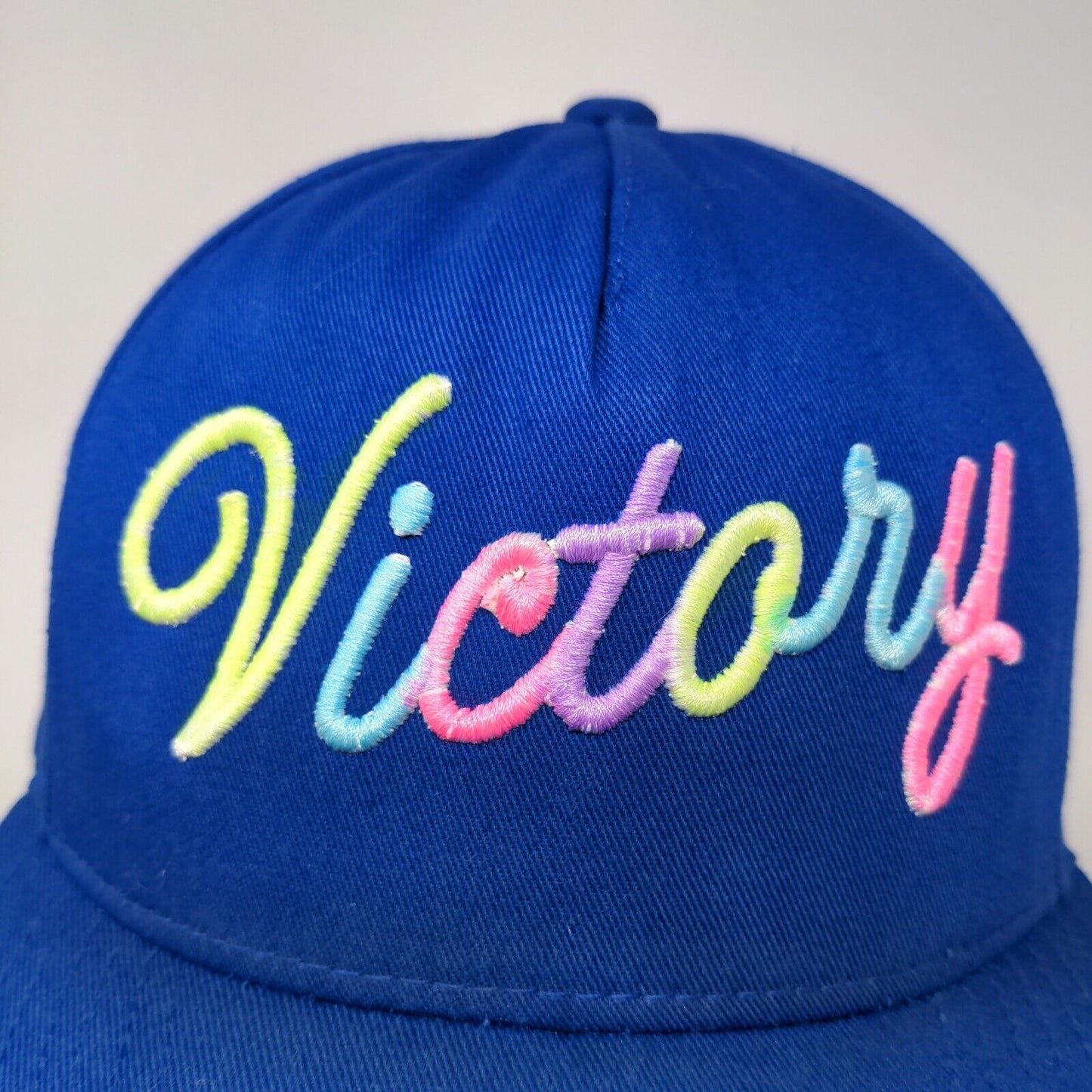 Yupoong Men's Snapback Hat Blue Embroidered Victory Logo Colorful Cotton