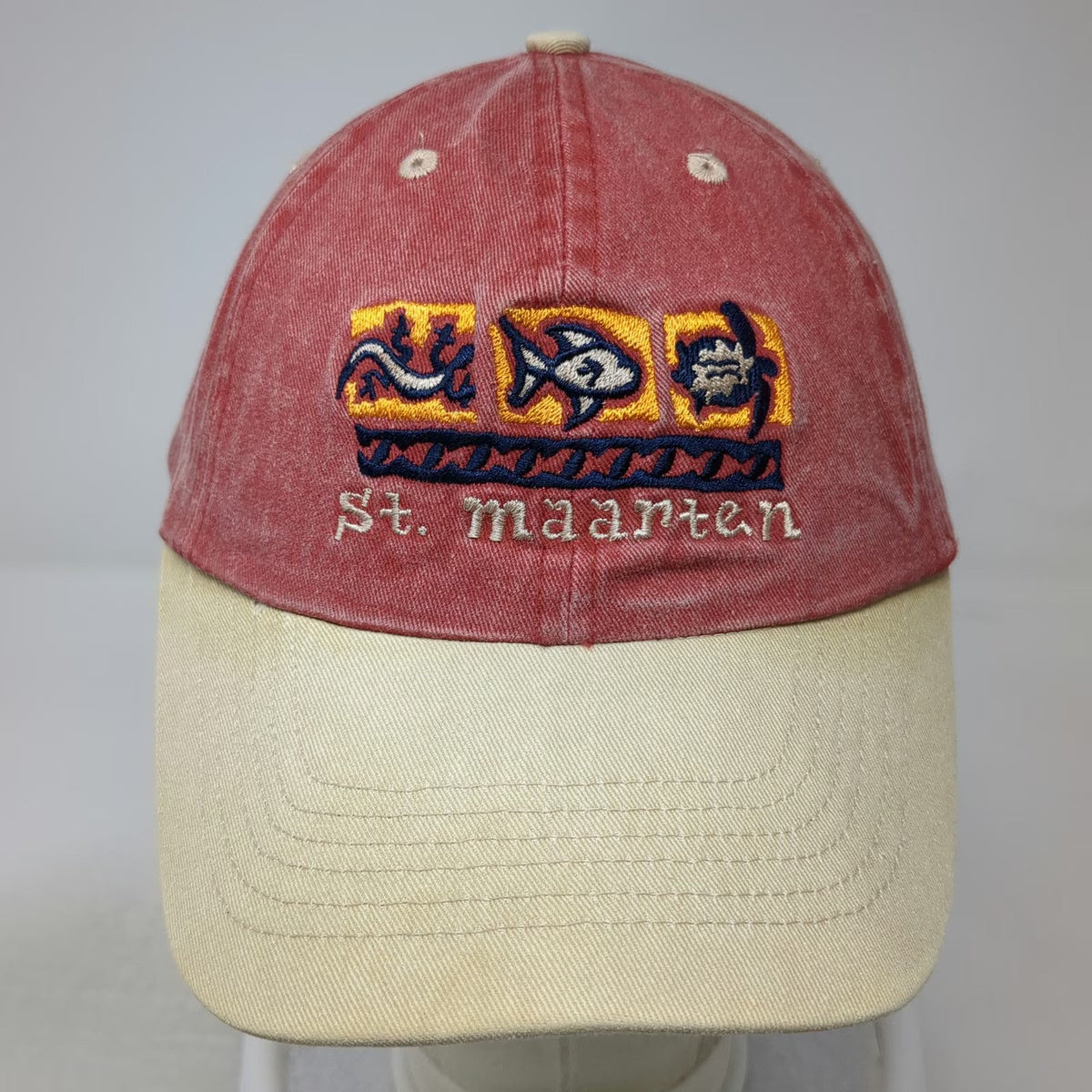 Island Activewear Baseball Cap Red One Size Hat St. Maarten Fish Turtle Lizard