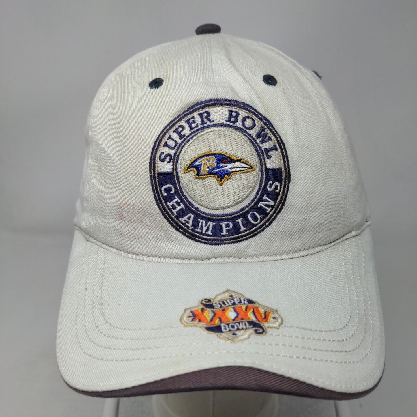 Baltimore Ravens Strapback Super Bowl XXXV Champions Hat Cream OSFA NFL