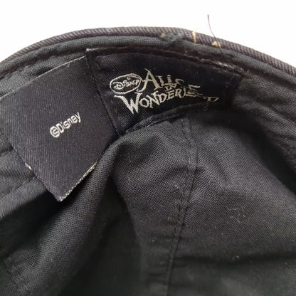 Disney Alice in Wonderland Newsboy Cap Black Red Embroidered Hearts Size L Hat
