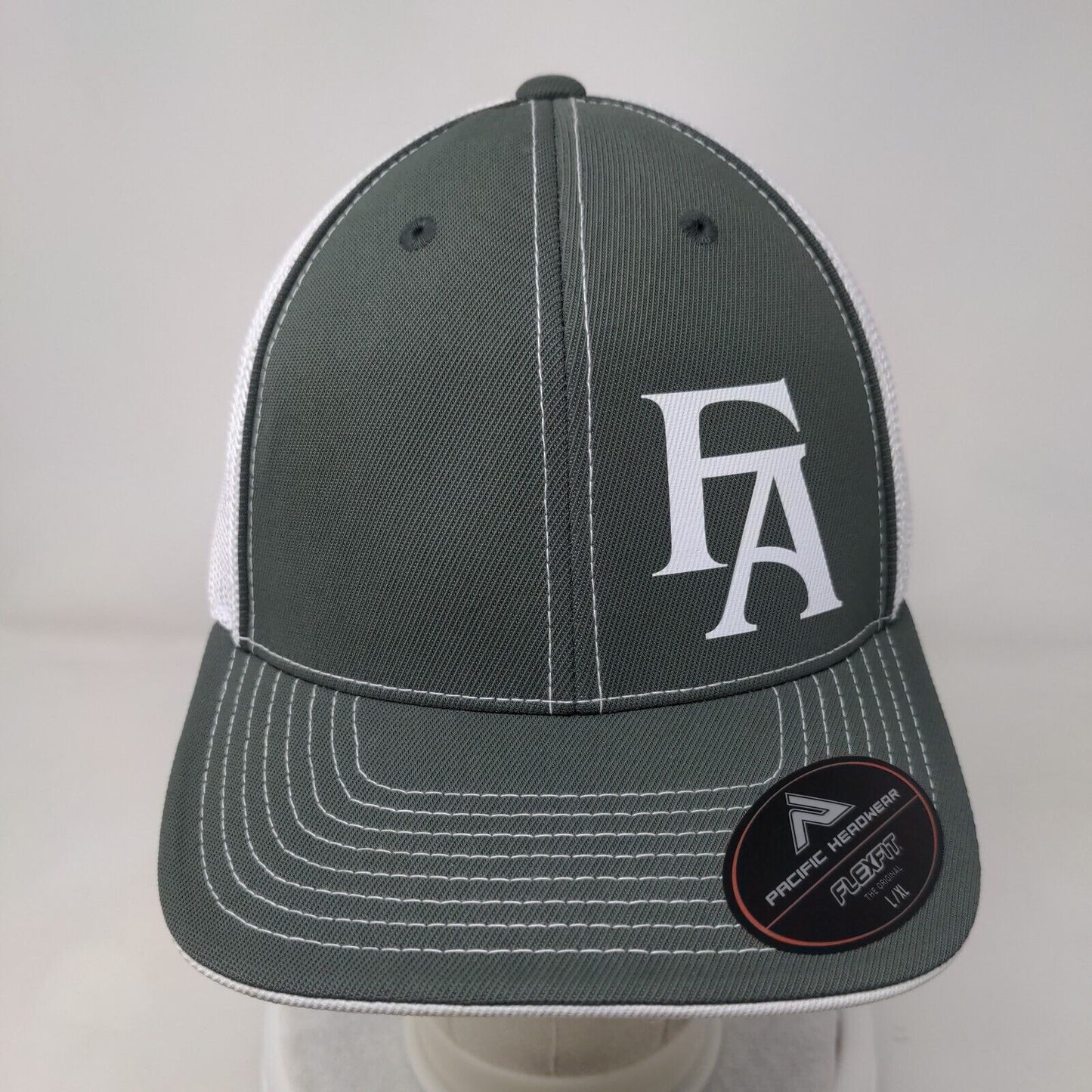 FA Fitted Trucker Hat Gray L/XL Mesh Back Vented Holes 6 Panel Pacific Headwear