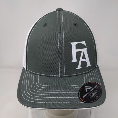 FA Fitted Trucker Hat Gray L/XL Mesh Back Vented Holes 6 Panel Pacific Headwear