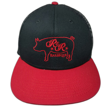 OTTO Trucker Hat Black Red One Size R&R Barbeque Pig Mesh Flat Bill Snapback